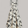 Elegant Floral Print Square Neck Dress for Women - Sleeveless A-Line Midi with Lace-Up Detail, Spring\u002FSummer\u002FFall Fashion, White with Blue Floral Patterns, Floral Dress